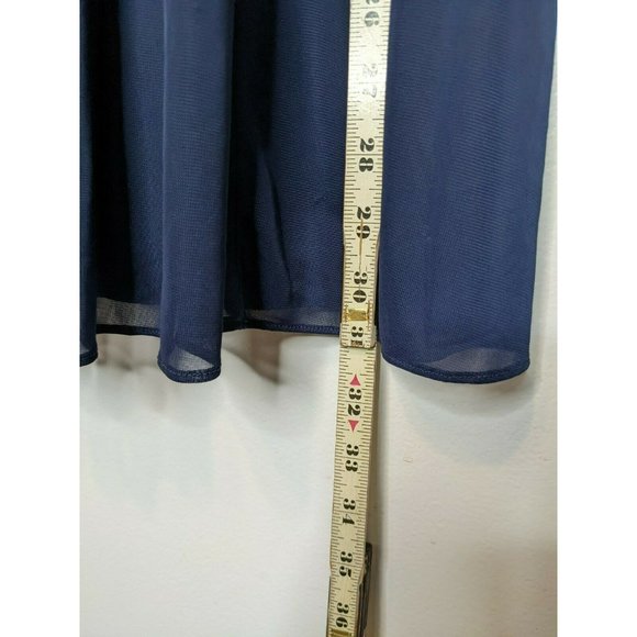 David's Bridal A-Line V-neck Short Chiffon Bridesmaid Dress Ruffle Navy Blue - Picture 8 of 8